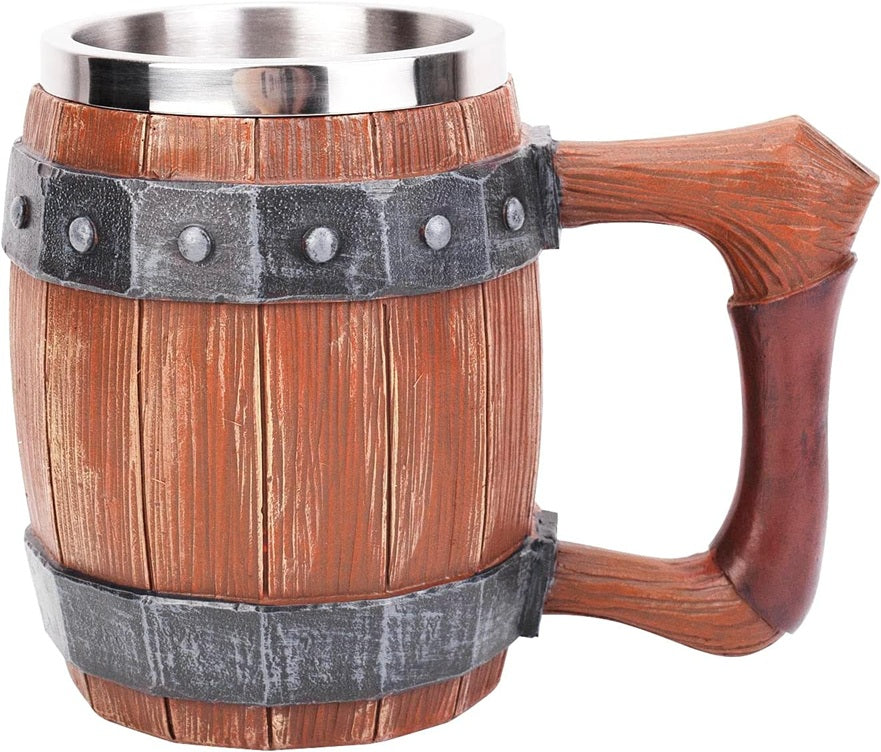 Taza de Acero Inoxidable Estilo Barril Vikingo | Taza Medieval 3D de 400 ml | Regalo para Hombre, Navidad, Cumpleaños y San Valentín