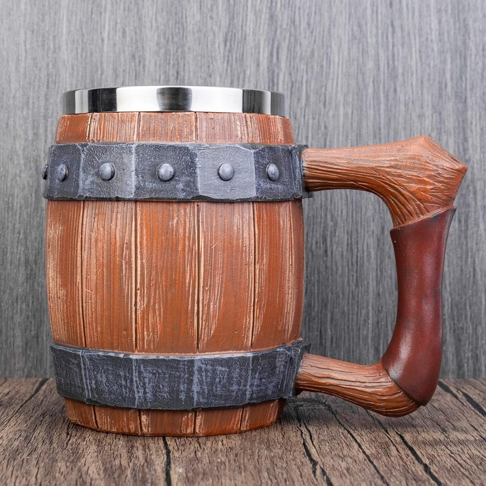 Taza de Acero Inoxidable Estilo Barril Vikingo | Taza Medieval 3D de 400 ml | Regalo para Hombre, Navidad, Cumpleaños y San Valentín