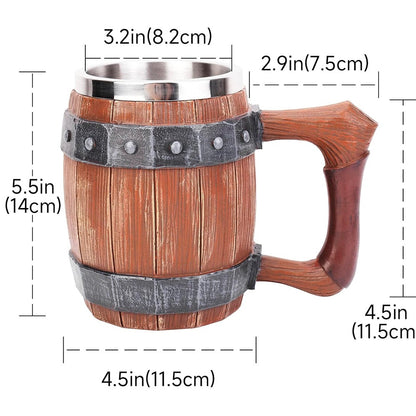 Taza de Acero Inoxidable Estilo Barril Vikingo | Taza Medieval 3D de 400 ml | Regalo para Hombre, Navidad, Cumpleaños y San Valentín