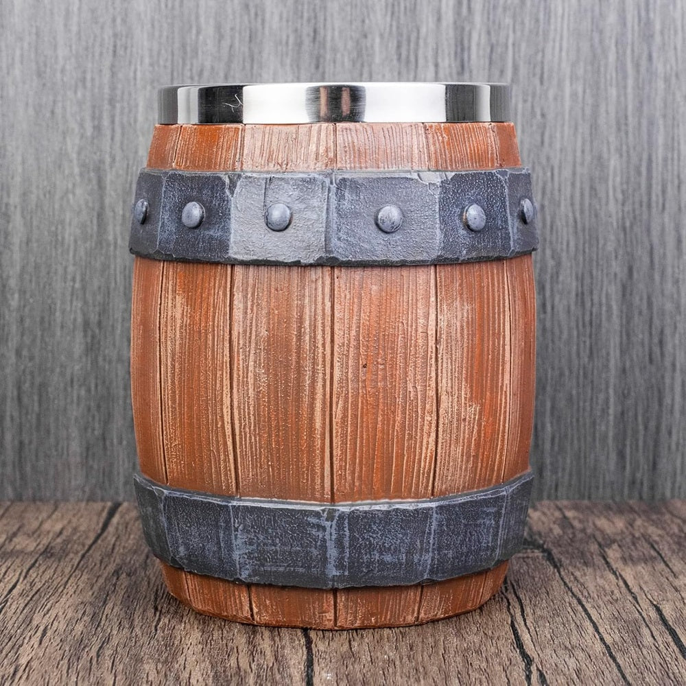 Taza de Acero Inoxidable Estilo Barril Vikingo | Taza Medieval 3D de 400 ml | Regalo para Hombre, Navidad, Cumpleaños y San Valentín