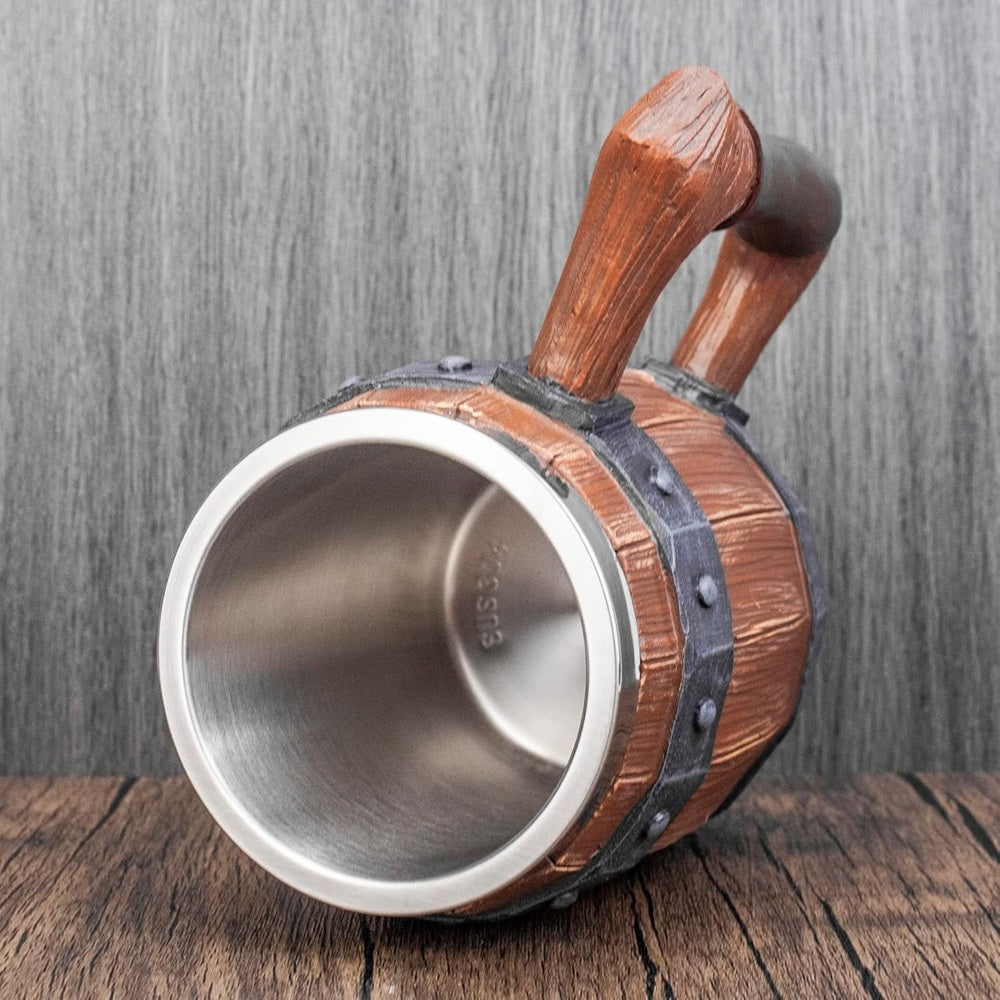 Taza de Acero Inoxidable Estilo Barril Vikingo | Taza Medieval 3D de 400 ml | Regalo para Hombre, Navidad, Cumpleaños y San Valentín