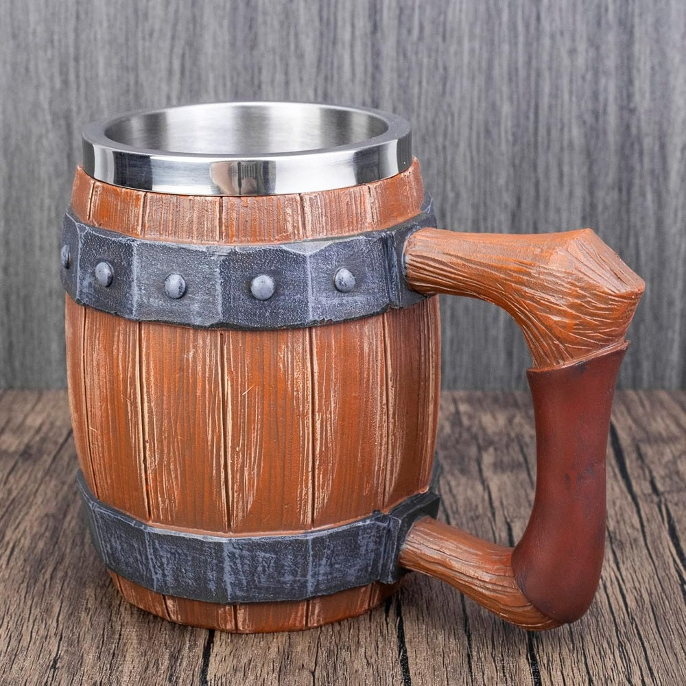 Taza de Acero Inoxidable Estilo Barril Vikingo | Taza Medieval 3D de 400 ml | Regalo para Hombre, Navidad, Cumpleaños y San Valentín