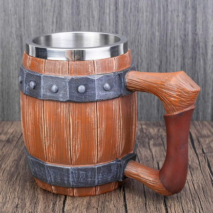 Taza de Acero Inoxidable Estilo Barril Vikingo | Taza Medieval 3D de 400 ml | Regalo para Hombre, Navidad, Cumpleaños y San Valentín