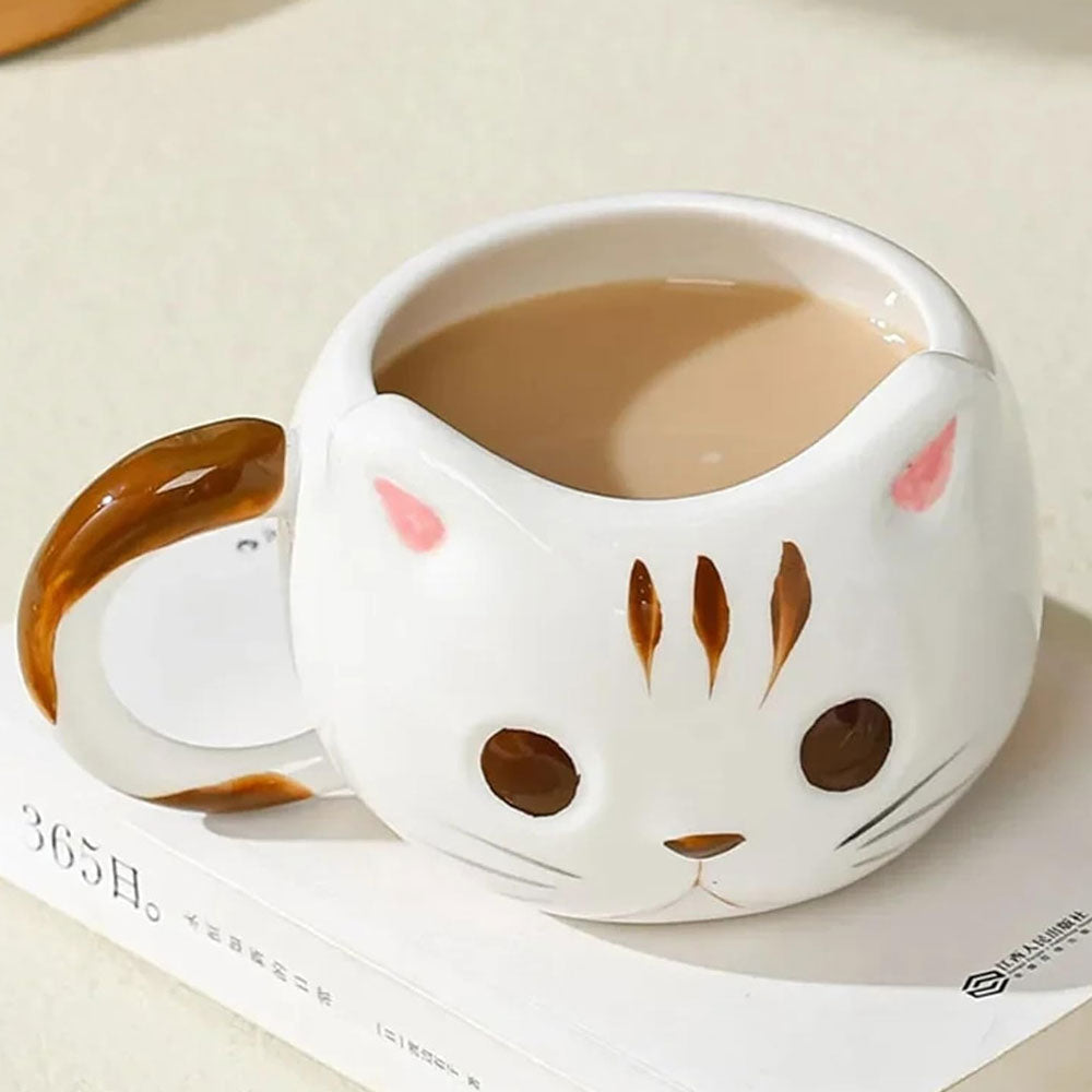 Taza Kawaii de Gato 3D de Cerámica para Café y Té | Taza con Forma de Gatito Original, Taza Cute Premium para Chocolate Caliente, Regalo para Amantes de los Gatos, Cat Lovers, Mujer y Cumpleaños