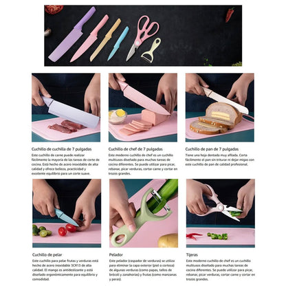 Juego De Cuchillos Profesionales Acero Inoxidable Multicolor En caja dura Para Regalo