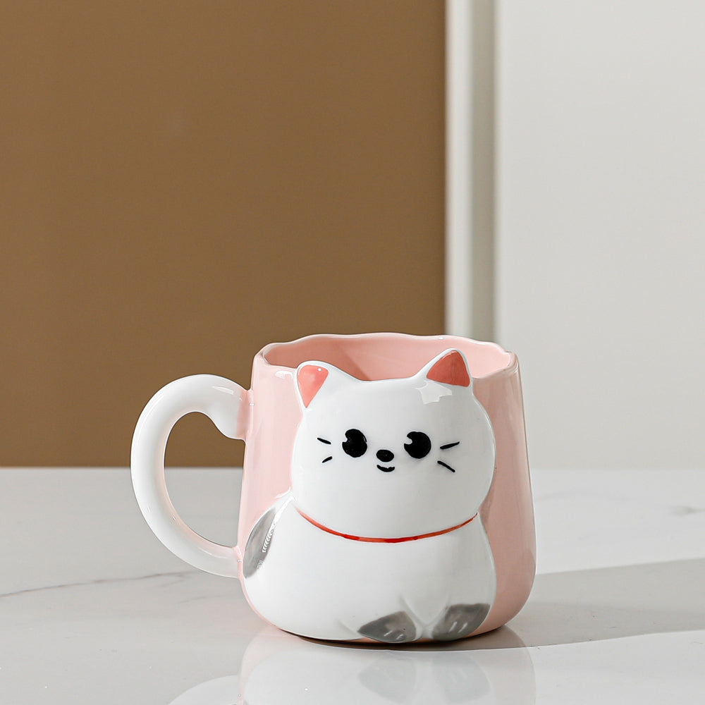 Taza de Cerámica Gatito con Relieve Kawaii 500ml  Diseño Cute y Original