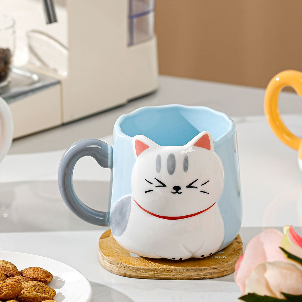 Taza de Cerámica Gatito con Relieve Kawaii 500ml  Diseño Cute y Original