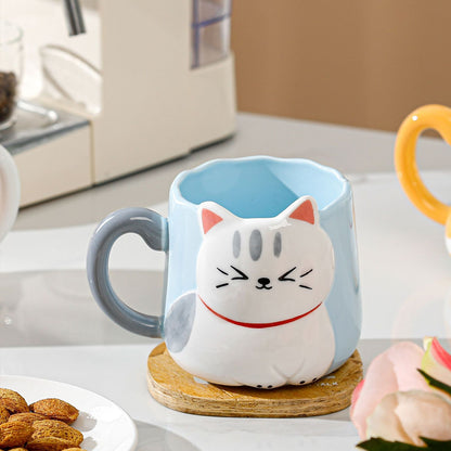 Taza de Cerámica Gatito con Relieve Kawaii 500ml  Diseño Cute y Original