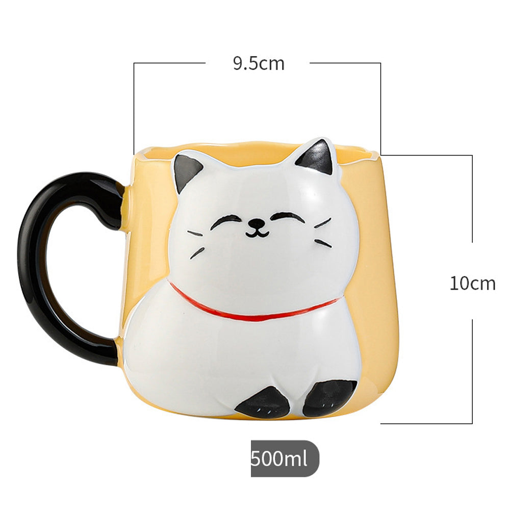 Taza de Cerámica Gatito con Relieve Kawaii 500ml  Diseño Cute y Original