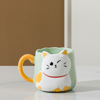 Taza de Cerámica Gatito con Relieve Kawaii 500ml  Diseño Cute y Original