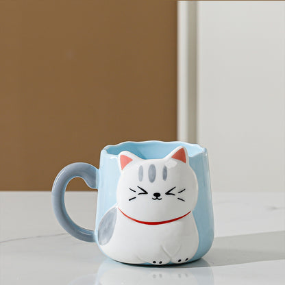 Taza de Cerámica Gatito con Relieve Kawaii 500ml  Diseño Cute y Original