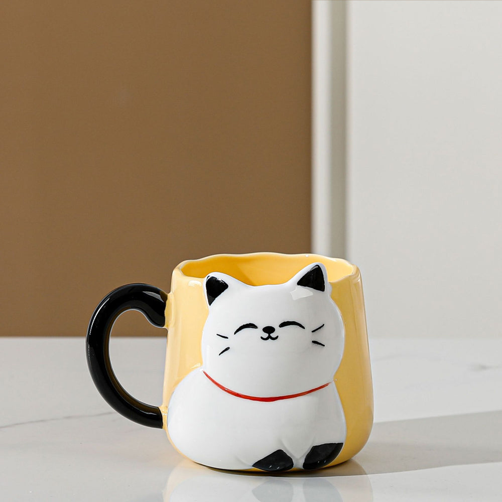 Taza de Cerámica Gatito con Relieve Kawaii 500ml  Diseño Cute y Original