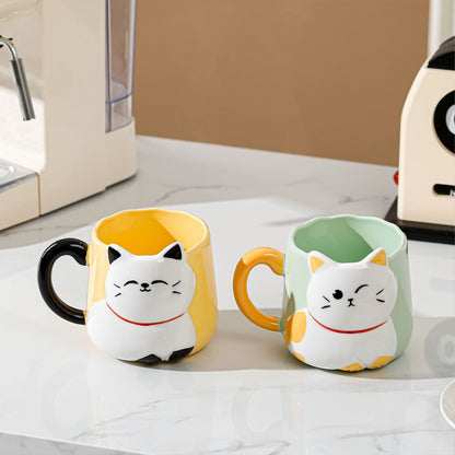 Taza de Cerámica Gatito con Relieve Kawaii 500ml  Diseño Cute y Original