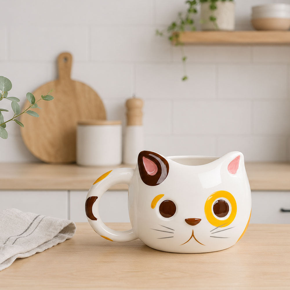 Taza Kawaii de Gato 3D de Cerámica para Café y Té | Taza con Forma de Gatito Original, Taza Cute Premium para Chocolate Caliente, Regalo para Amantes de los Gatos, Cat Lovers, Mujer y Cumpleaños