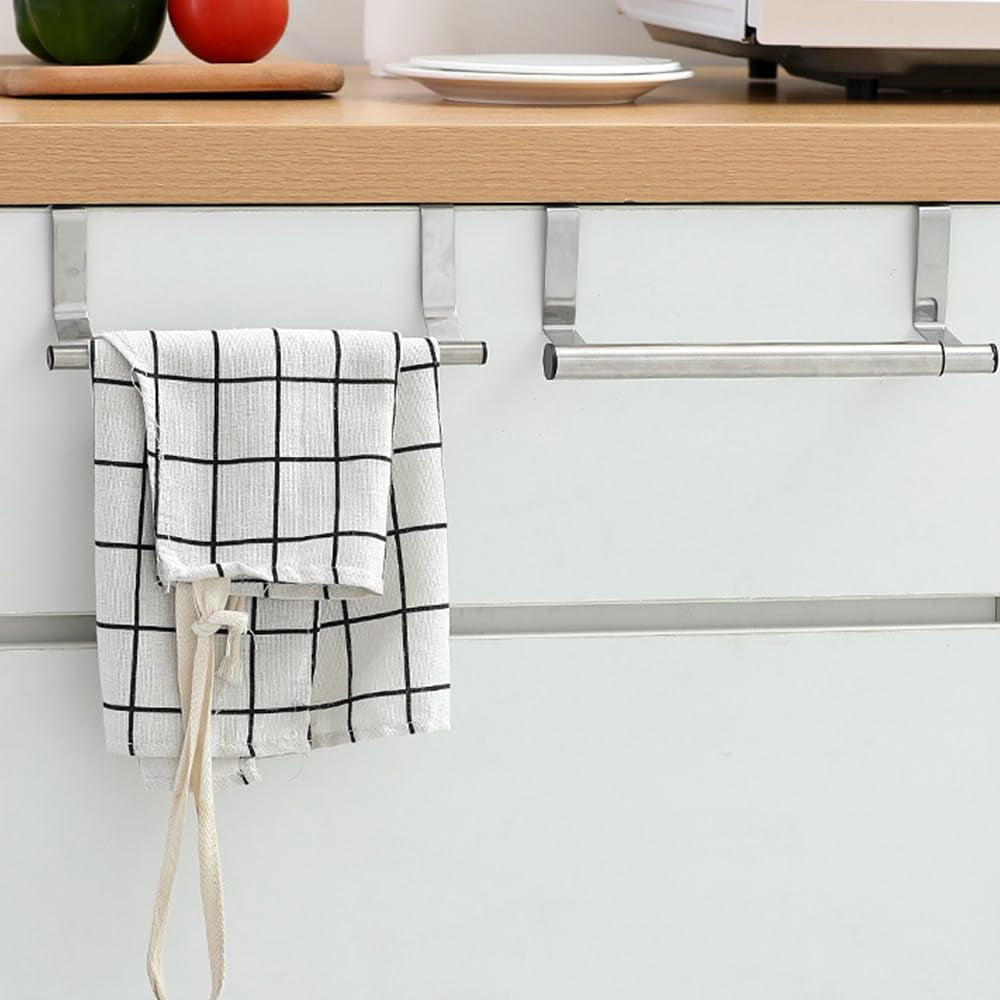 Toallero ajustable sobre la puerta de acero inoxidable para clóset de cocina, estante de toalla expandible universal para puerta de cocina y baño