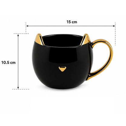 Taza de Gato de Cerámica Negra con Asa Dorada | Taza de Café Original para Café, Té y Capuccino | Regalo Elegante para Mujer  | Ideal para Cumpleaños, Día de la Madre, Tazas kawaii y Navidad
