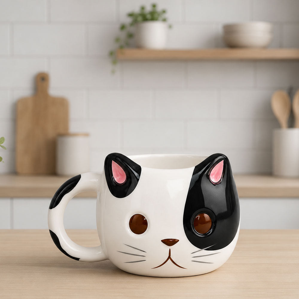 Taza Kawaii de Gato 3D de Cerámica para Café y Té | Taza con Forma de Gatito Original, Taza Cute Premium para Chocolate Caliente, Regalo para Amantes de los Gatos, Cat Lovers, Mujer y Cumpleaños