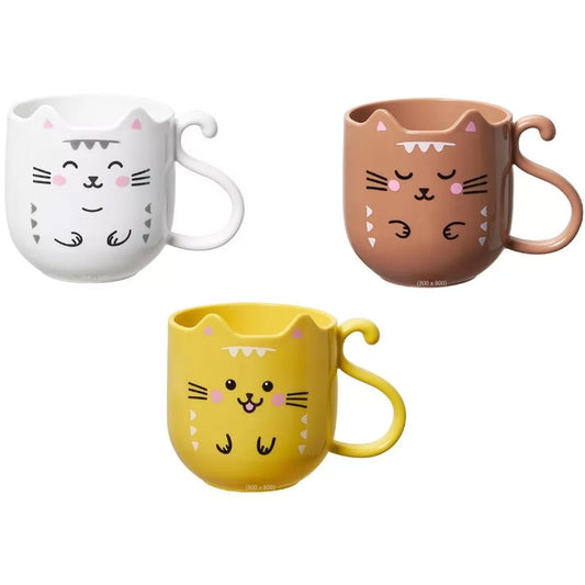 Set De 3 Tazas Plástico Diseño Gato Gatitos Kawaii Regalos