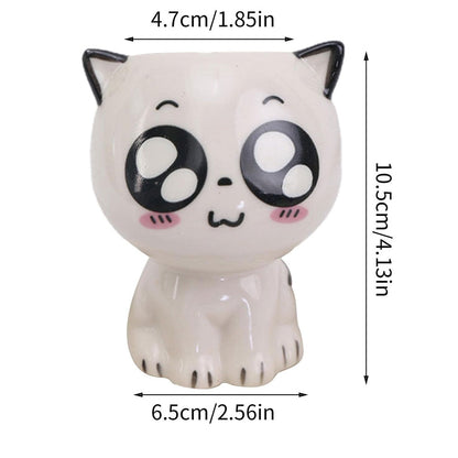 Set 4 Macetas Gato de Dibujos Animados de Cerámica  para oficina, pequeña planta verde
