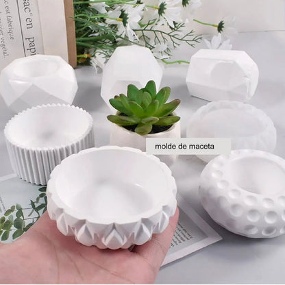 5 Moldes De Silicón Para Macetas De Cemento, Yeso Y Concreto
