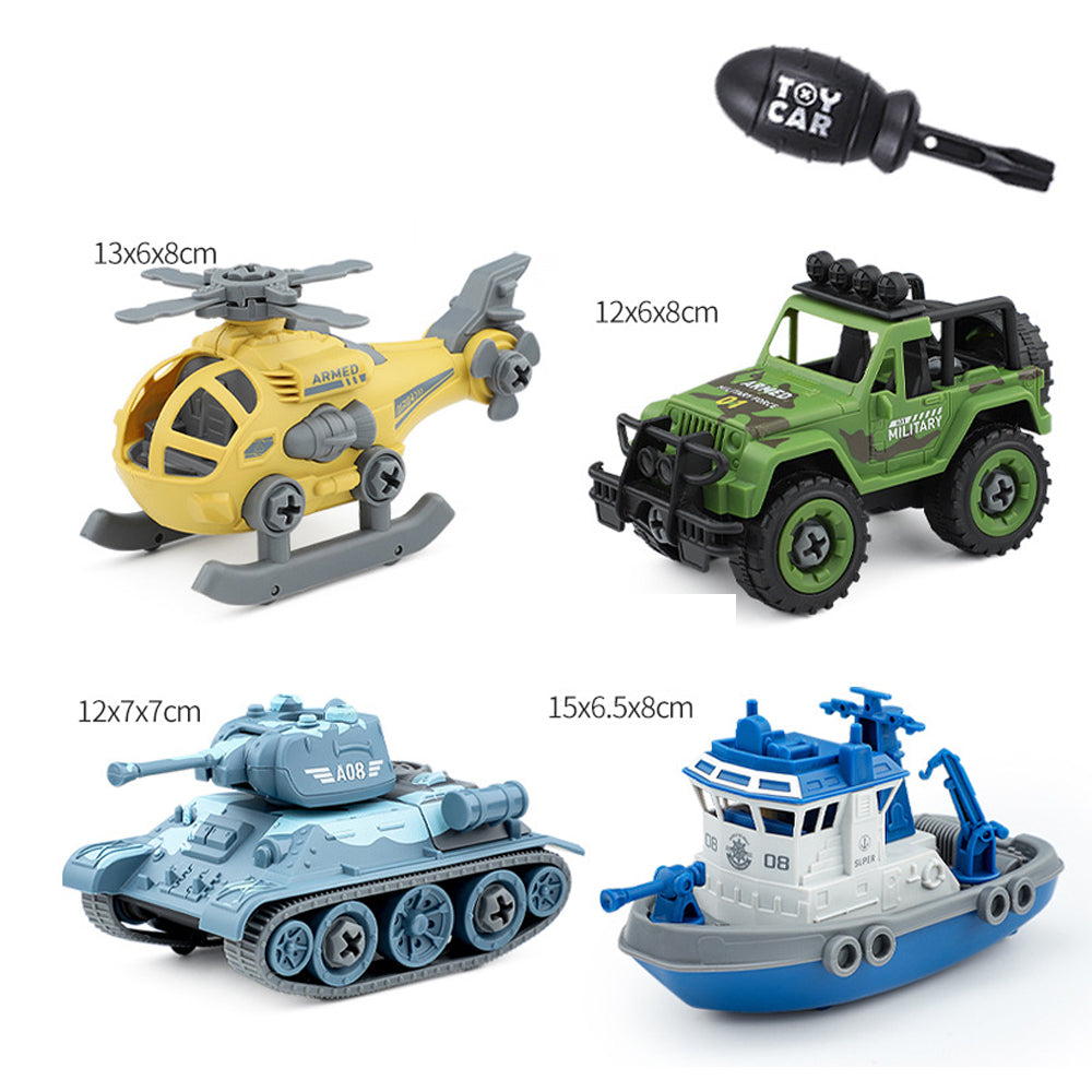 Set de Vehículos Militares Plegables para Niños - Juguetes DIY de Ejército con Helicóptero, Jeep, Tanque y Barco, Regalo Ideal de Cumpleaños