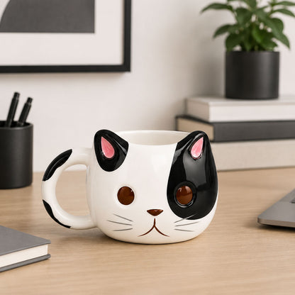 Taza Kawaii de Gato 3D de Cerámica para Café y Té | Taza con Forma de Gatito Original, Taza Cute Premium para Chocolate Caliente, Regalo para Amantes de los Gatos, Cat Lovers, Mujer y Cumpleaños