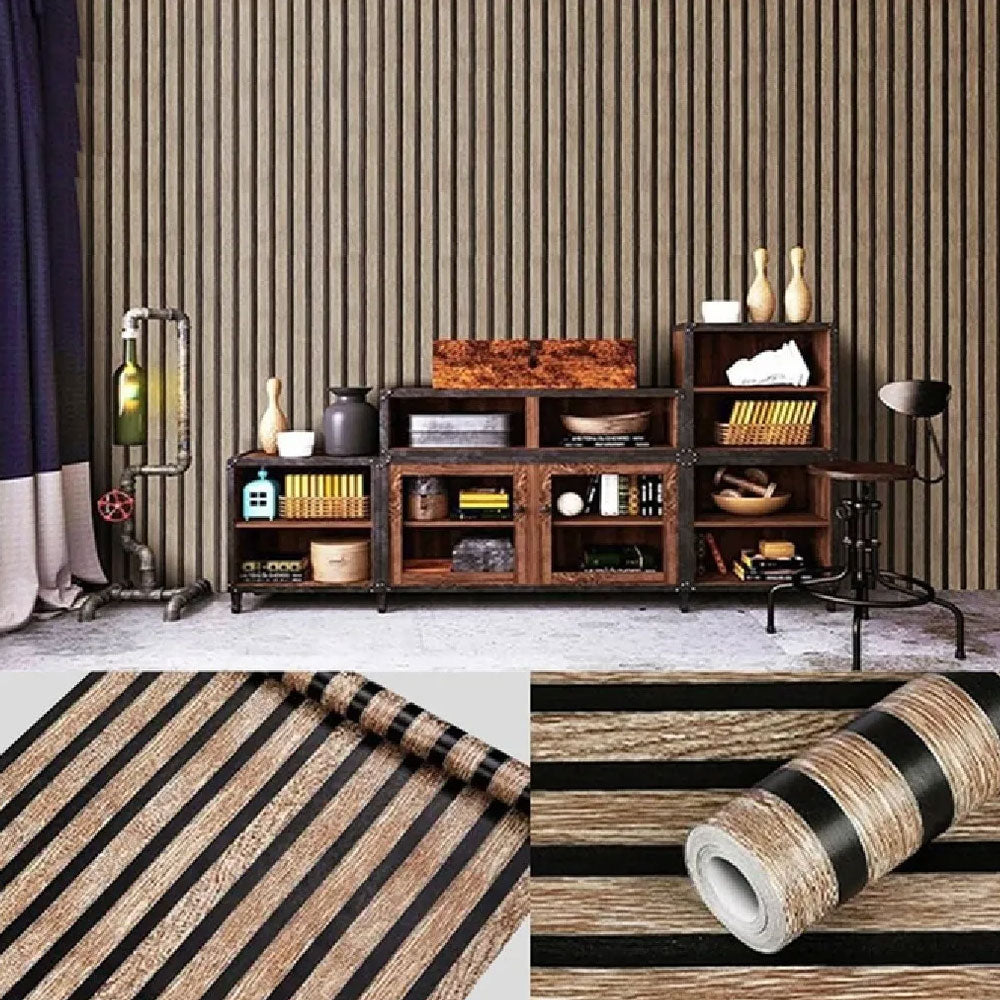 Papel Tapiz  Madera Caqui con Negro Autoadherible Pared 45cm X 10m HY03