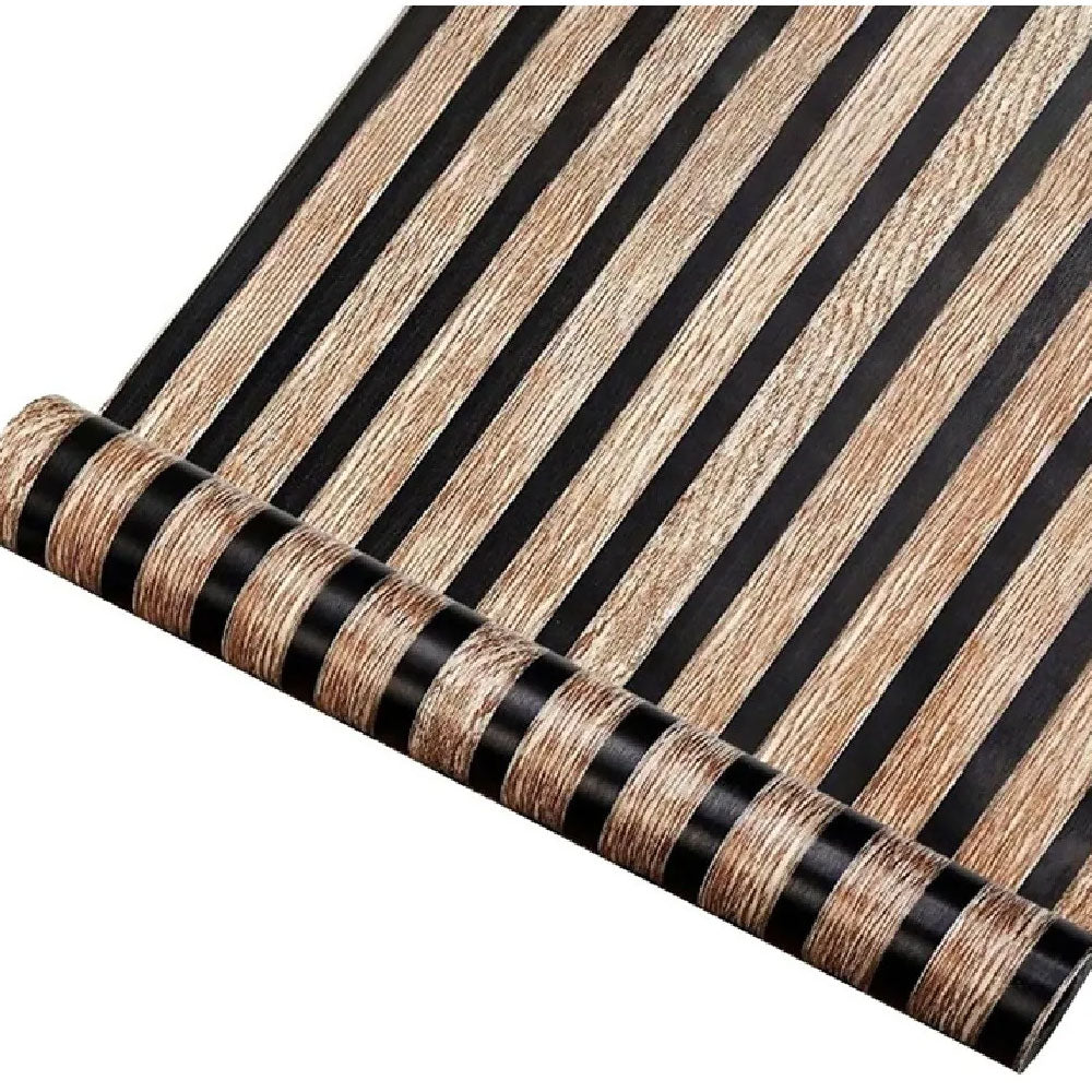 Papel Tapiz  Madera Caqui con Negro Autoadherible Pared 45cm X 10m HY03