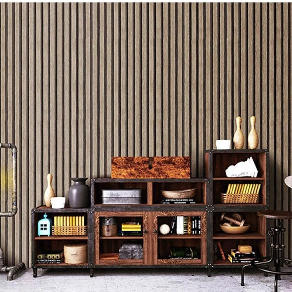 Papel Tapiz  Madera Caqui con Negro Autoadherible Pared 45cm X 10m HY03