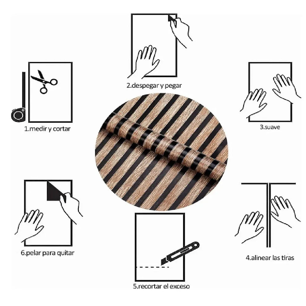 Papel Tapiz  Madera Caqui con Negro Autoadherible Pared 45cm X 10m HY03