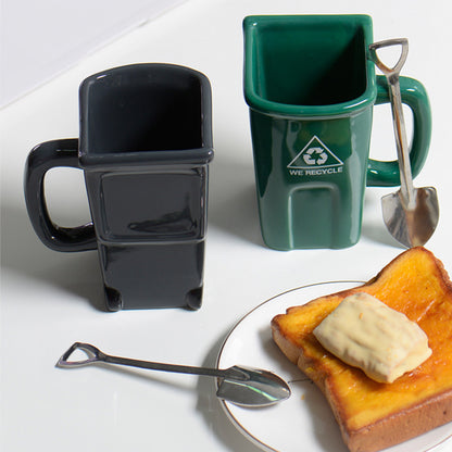 Taza de Céramica Bote Cubo Para Basura Reciclable Creativa con Cuchara en Forma de Pala