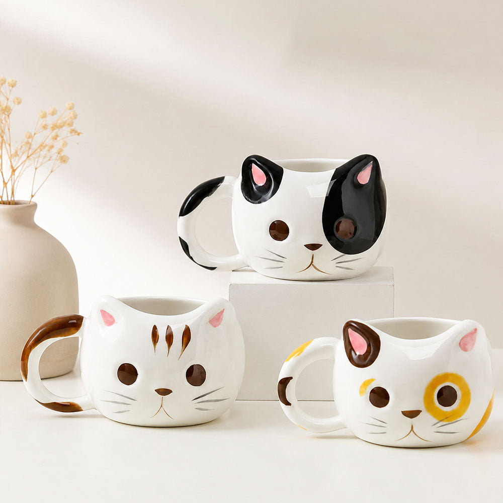Taza Kawaii de Gato 3D de Cerámica para Café y Té | Taza con Forma de Gatito Original, Taza Cute Premium para Chocolate Caliente, Regalo para Amantes de los Gatos, Cat Lovers, Mujer y Cumpleaños