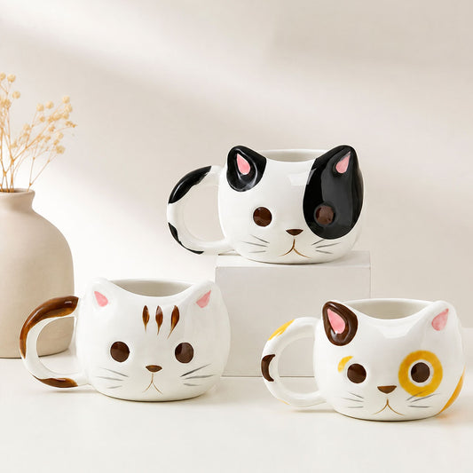 Taza Kawaii de Gato 3D de Cerámica para Café y Té | Taza con Forma de Gatito Original, Taza Cute Premium para Chocolate Caliente, Regalo para Amantes de los Gatos, Cat Lovers, Mujer y Cumpleaños