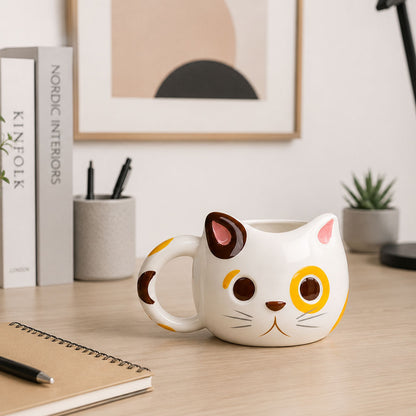 Taza Kawaii de Gato 3D de Cerámica para Café y Té | Taza con Forma de Gatito Original, Taza Cute Premium para Chocolate Caliente, Regalo para Amantes de los Gatos, Cat Lovers, Mujer y Cumpleaños