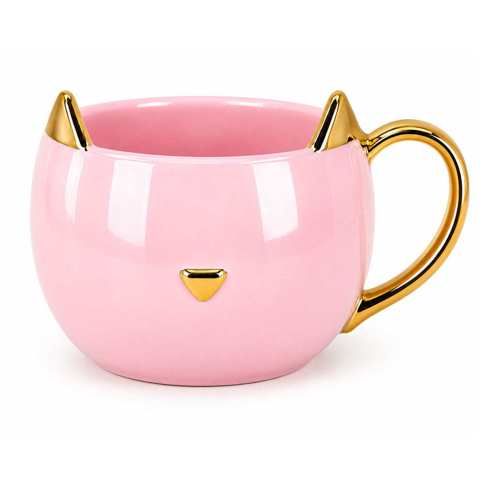 Taza de Gato de Cerámica Negra con Asa Dorada | Taza de Café Original para Café, Té y Capuccino | Regalo Elegante para Mujer  | Ideal para Cumpleaños, Día de la Madre, Tazas kawaii y Navidad