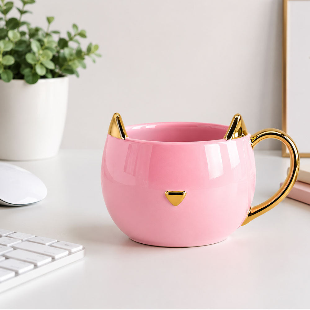 Taza de Gato de Cerámica Negra con Asa Dorada | Taza de Café Original para Café, Té y Capuccino | Regalo Elegante para Mujer  | Ideal para Cumpleaños, Día de la Madre, Tazas kawaii y Navidad