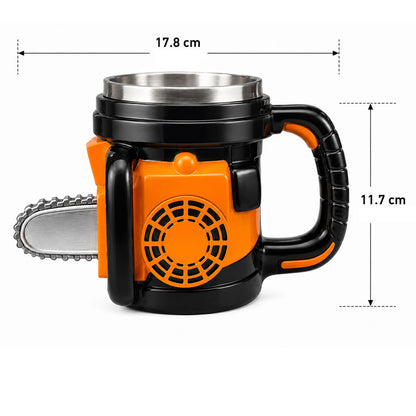 Taza Motosierra 3D de Acero Inoxidable 400 ml | Taza para Café, Té y Cerveza | Regalo Original para Hombre, Papá y Carpinteros