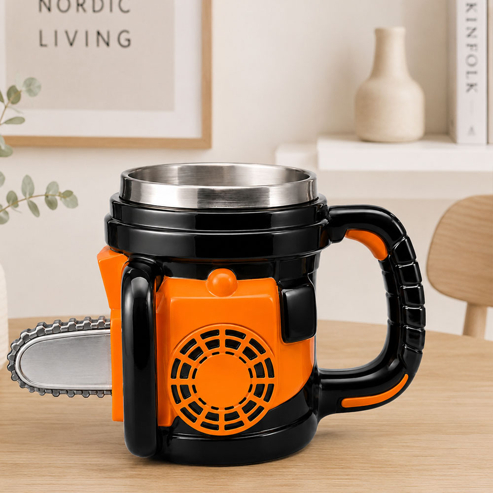 Taza Motosierra 3D de Acero Inoxidable 400 ml | Taza para Café, Té y Cerveza | Regalo Original para Hombre, Papá y Carpinteros