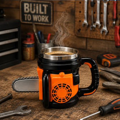 Taza Motosierra 3D de Acero Inoxidable 400 ml | Taza para Café, Té y Cerveza | Regalo Original para Hombre, Papá y Carpinteros