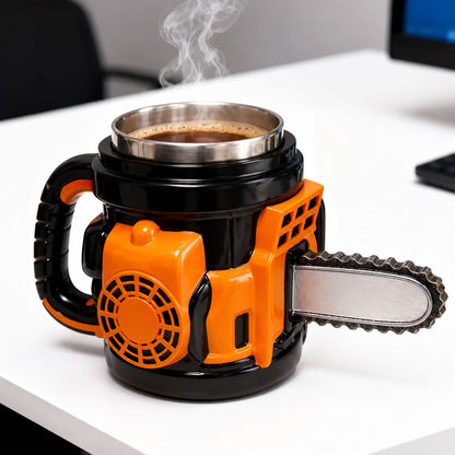 Taza Motosierra 3D de Acero Inoxidable 400 ml | Taza para Café, Té y Cerveza | Regalo Original para Hombre, Papá y Carpinteros