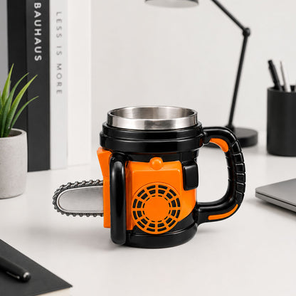Taza Motosierra 3D de Acero Inoxidable 400 ml | Taza para Café, Té y Cerveza | Regalo Original para Hombre, Papá y Carpinteros