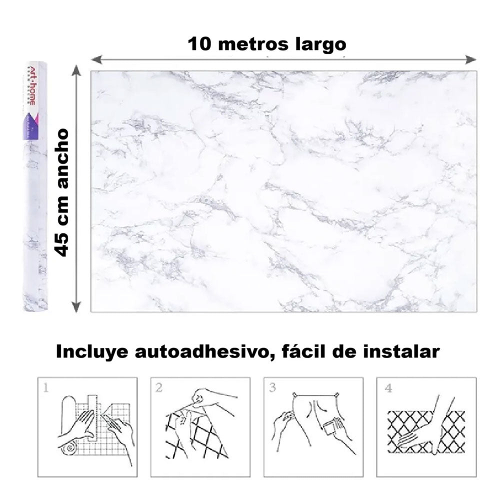 Papel Tapiz  Mármol Blanco Autoadherible Pared 45cm X 10m