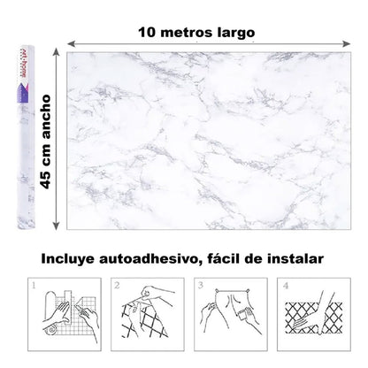 Papel Tapiz  Mármol Blanco Autoadherible Pared 45cm X 10m