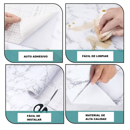 Papel Tapiz  Mármol Blanco Autoadherible Pared 45cm X 10m