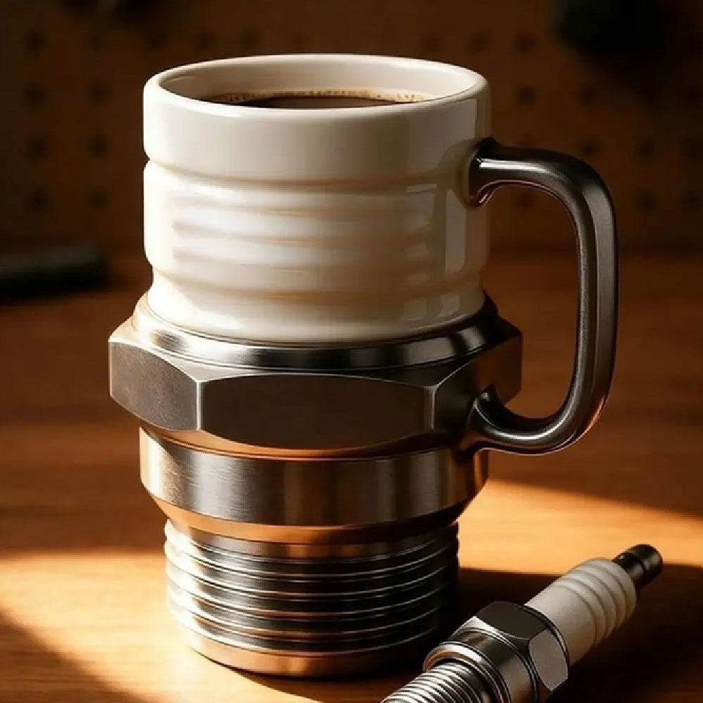 Taza de Cerámica 3D Tipo Bujía para Café 420 ml | Taza Grande para Café | Taza Original para Ingenieros, Mecánicos y Amantes de los Autos