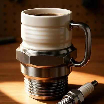 Taza de Cerámica 3D Tipo Bujía para Café 420 ml | Taza Grande para Café | Taza Original para Ingenieros, Mecánicos y Amantes de los Autos