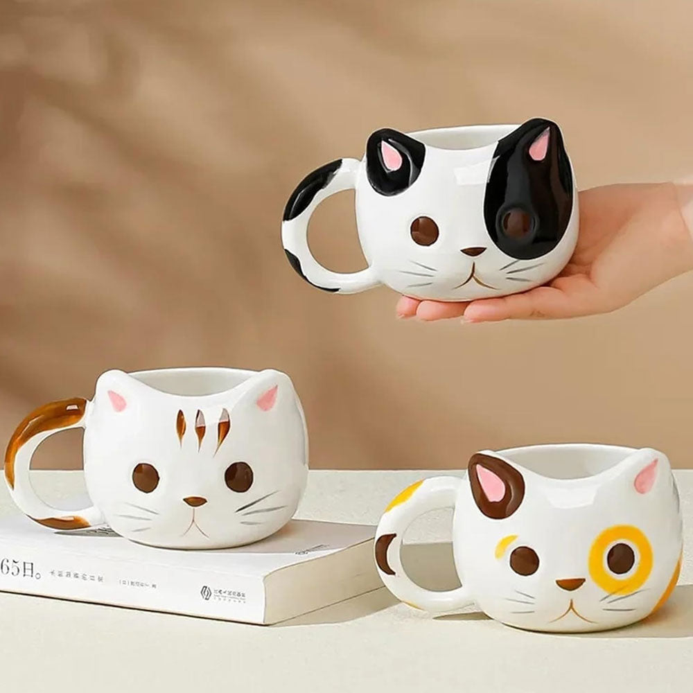 Taza Kawaii de Gato 3D de Cerámica para Café y Té | Taza con Forma de Gatito Original, Taza Cute Premium para Chocolate Caliente, Regalo para Amantes de los Gatos, Cat Lovers, Mujer y Cumpleaños