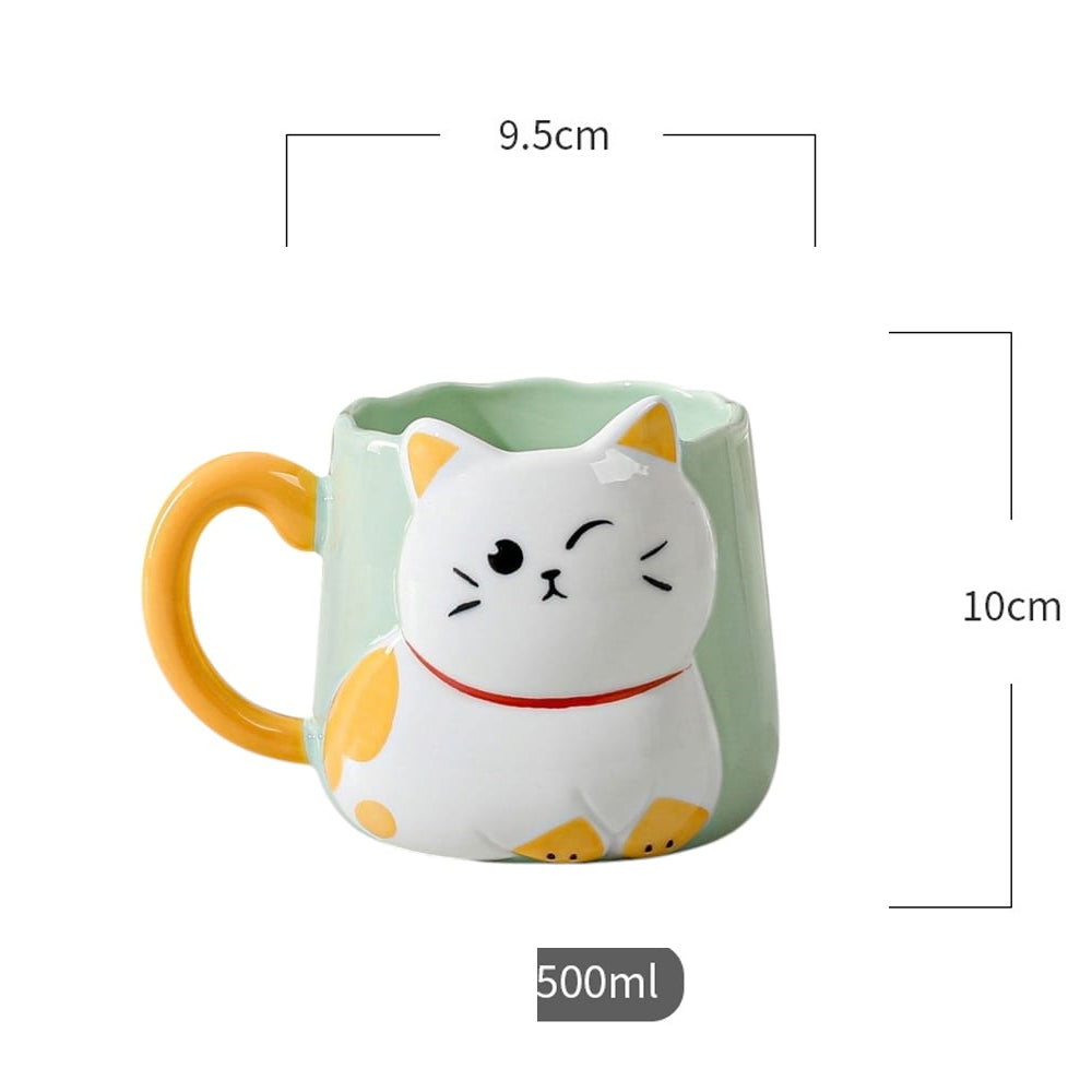 Taza de Cerámica Gatito con Relieve Kawaii 500ml  Diseño Cute y Original