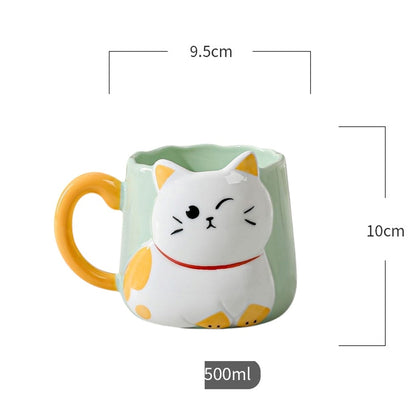 Taza de Cerámica Gatito con Relieve Kawaii 500ml  Diseño Cute y Original